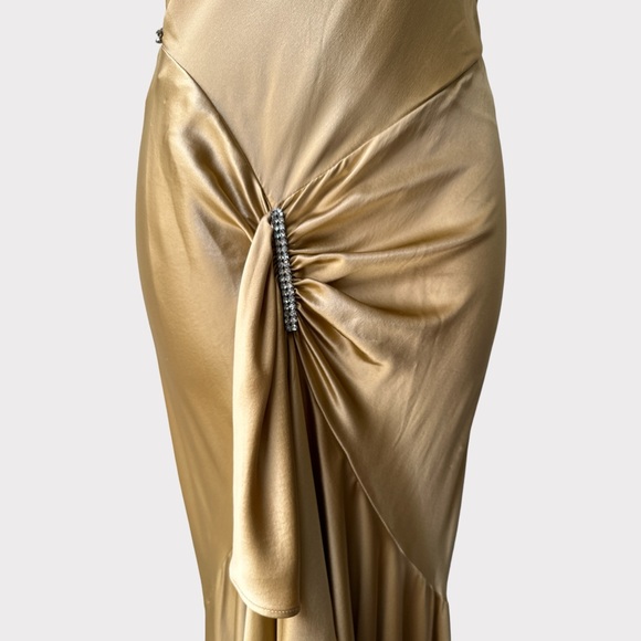 Vintage Yolanda Arche Silk Draped Open Back Gown, Size S, Gold - Picture 9 of 16